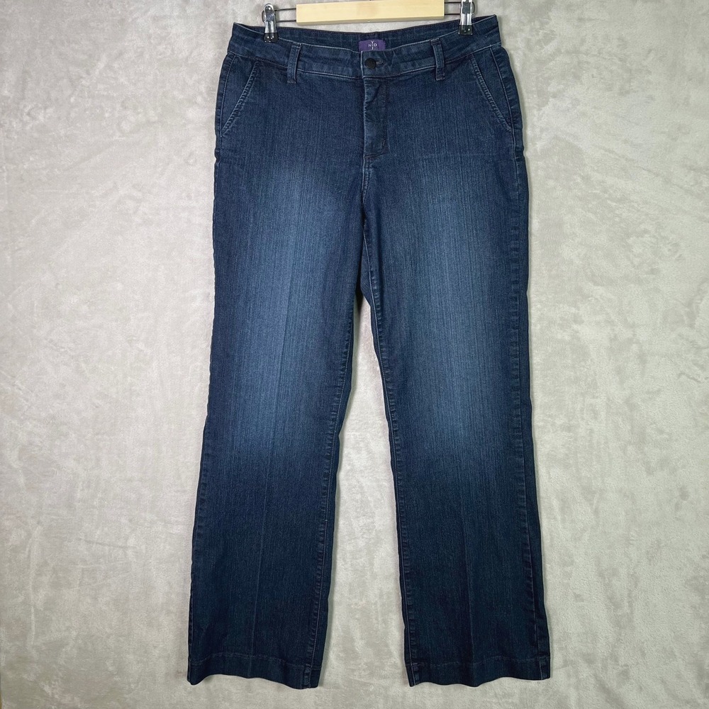 NYDJ Bootcut Trouser Jeans Womens 12 Dark Wash Stretch Denimโ Slant Pocket USA